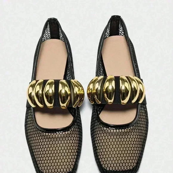 Black Elegant Women's Summer Hollow Breathable Fishnet Loafers - Picture 5 of 6